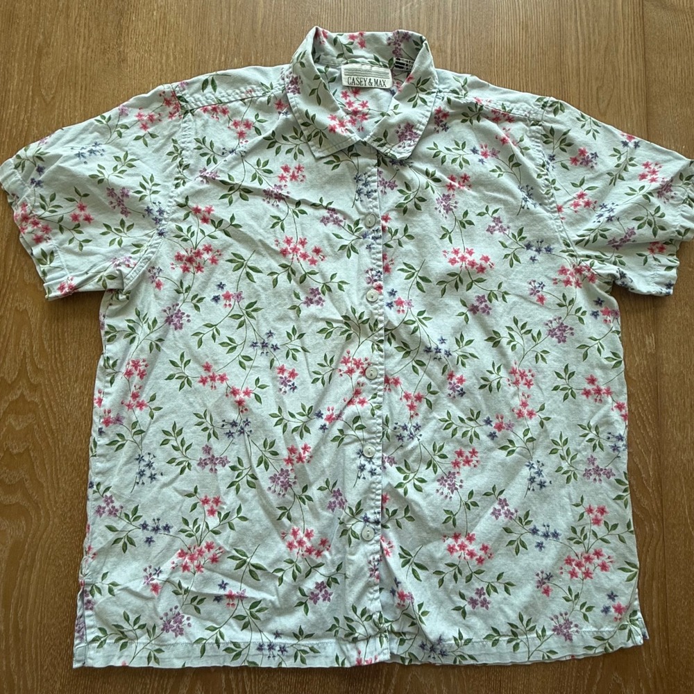 VTG Casey & Max Floral Shirt L Cottagecore Grandmacore Short Sleeve Cotton Blend